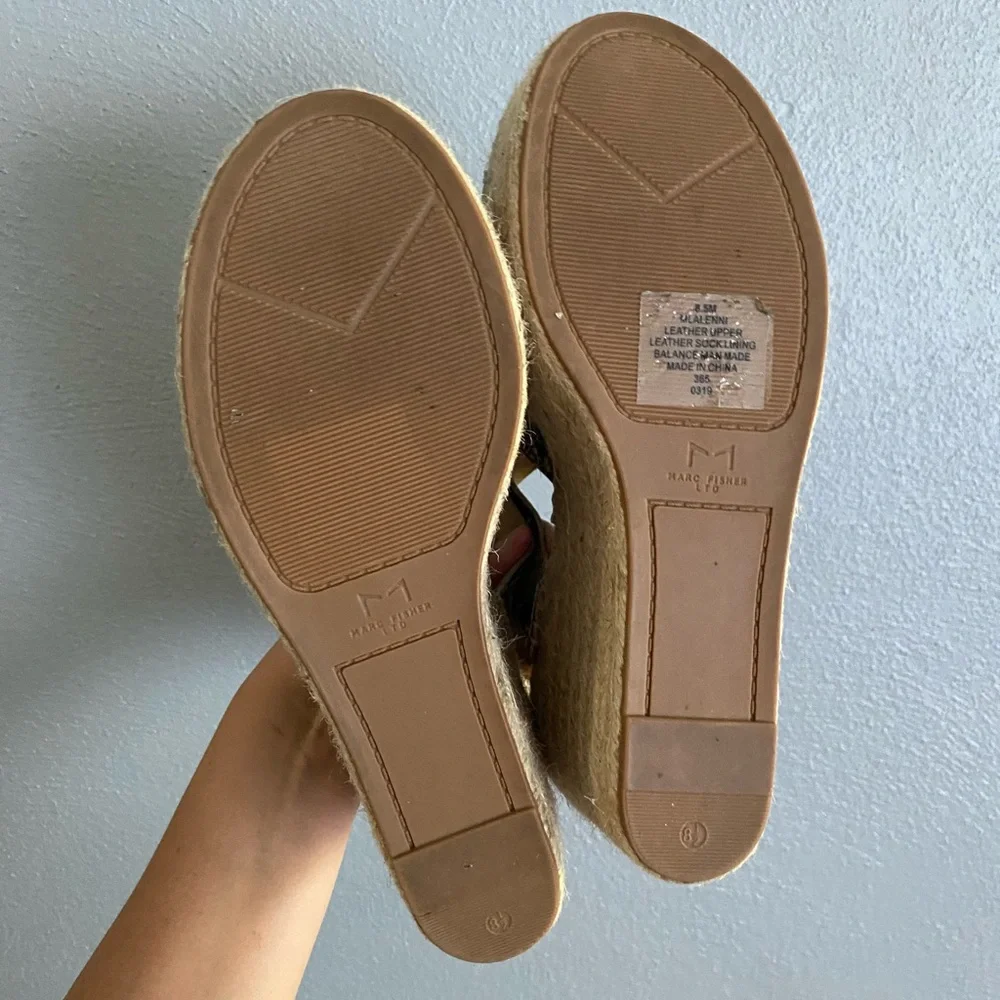 Marc Fisher Wedges Size 8.5 Espadrille Snake Print Leather Platform Mlalenni